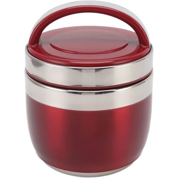 Lunch Box Isotherme Agatige 2,3L - Acier Inoxydable 304, 3 Étages Vacuum - Garde Les Aliments Au Chaud Longtemps - Portable Avec Poignée - Idéale Travail, Pique-nique (Rouge)