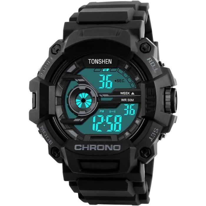 Montre Sport Homme Multifonction - Analogique-Digital - Étanche 3ATM - Militaire