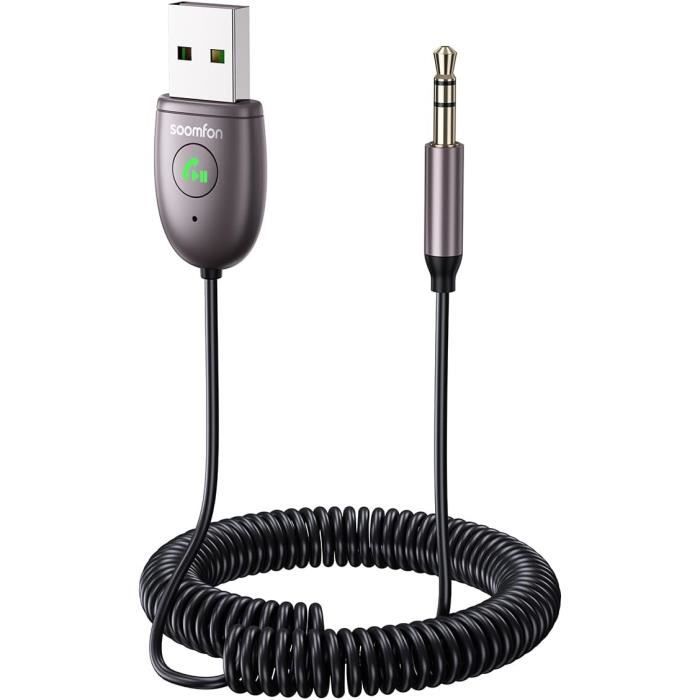 Adaptateur Bluetooth Voiture 5.1 - Prise 3.5 Mm AUX, Micro Intégré, Câble 31 Cm - Connexion Auto, Mains Libres, Stéréo