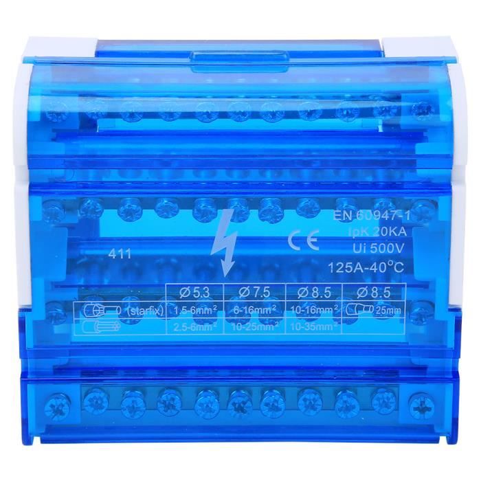 Boîtier De Distribution Bornier 411 500V 125A - 4 Entrées 40 Sorties Rail DIN