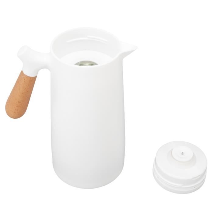 Pichet Isotherme Thermos Sous Vide Isolé, Carafe à Café Thermique Café Thé Chaud Et Froid, Avec Simple Bouton Poussoir, Fond Antidérapant Pour Bureau Domicile école Hôtel (Blanc,1L