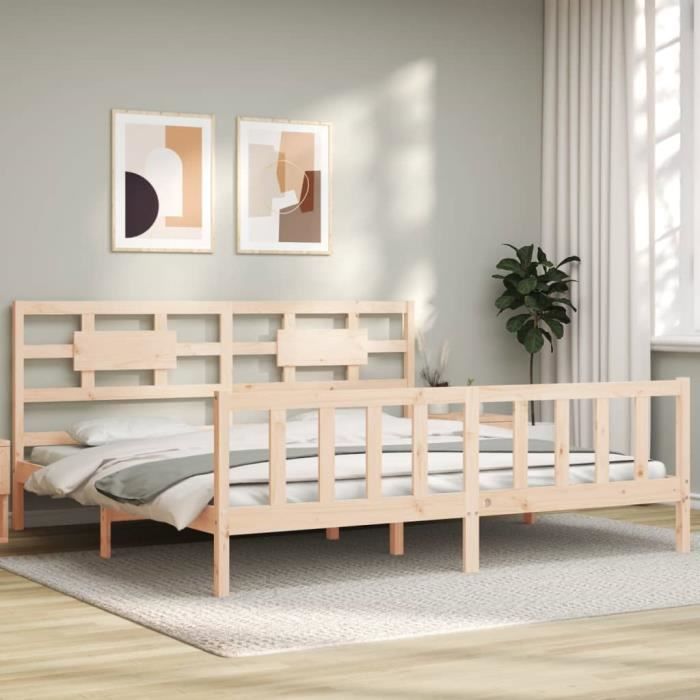 cadre de lit avec tête de lit en bois massif - vidaxl - super king size - campagne