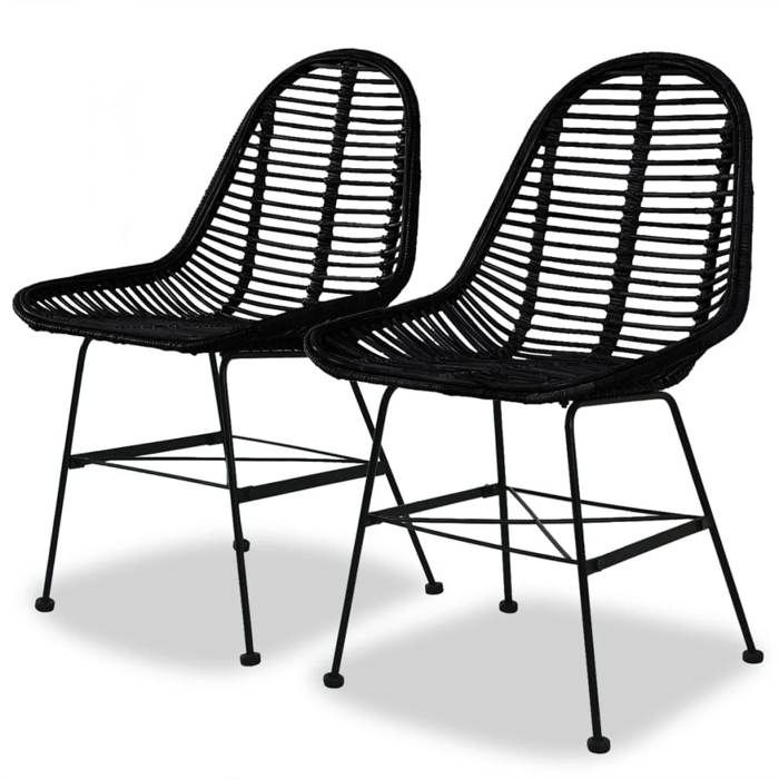 Chaises à manger - vidaXL - Lot de 2 - Noir - Rotin naturel - Style ethnique
