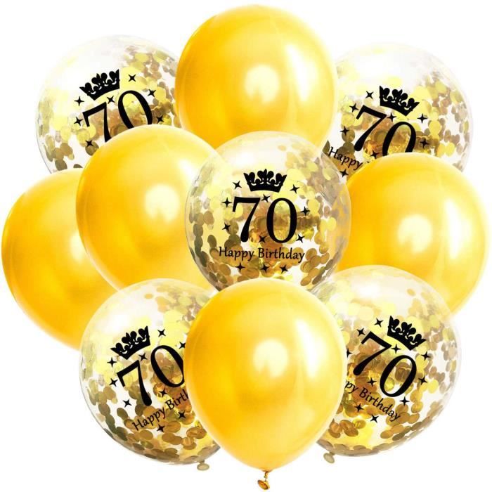 10Pcs Ballons pour Fête Anniversaire 70 Ans Decoration (Or