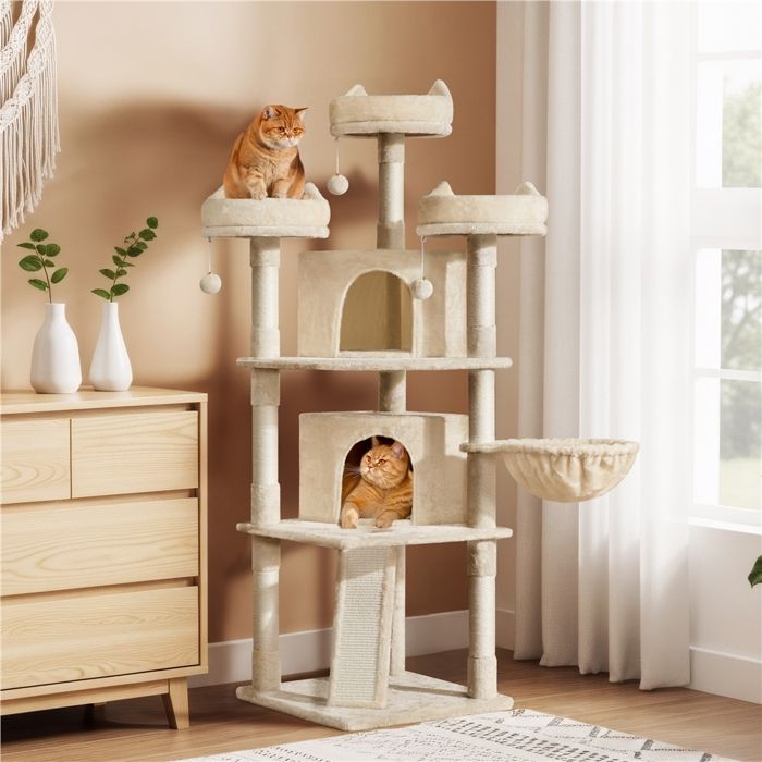 Comparer les prix de Arbre à Chat Géant YAHEETECH - 175cm - 2 Grottes 3 Plateformes - Beige