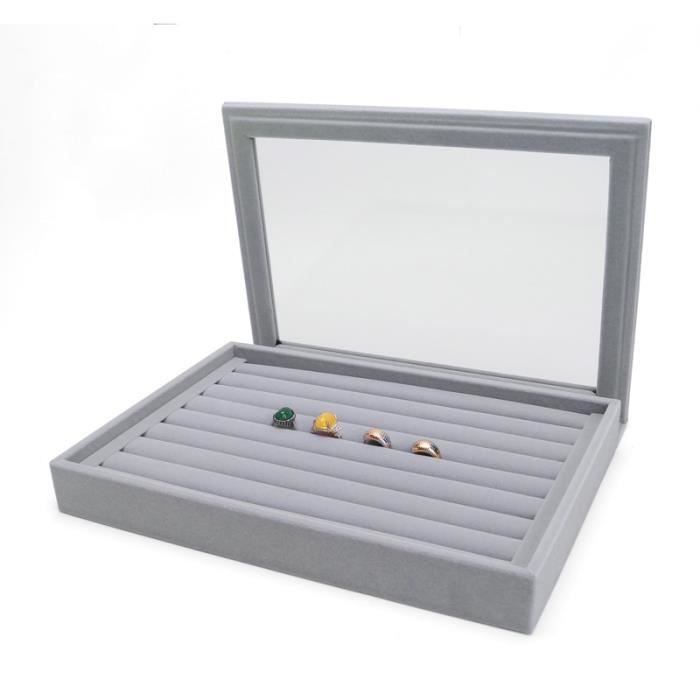 Boîte à Bijoux Velours Igadgitz - 20x15x4.8cm - 7 Compartiments - Présentoir Bague Et Bijoux