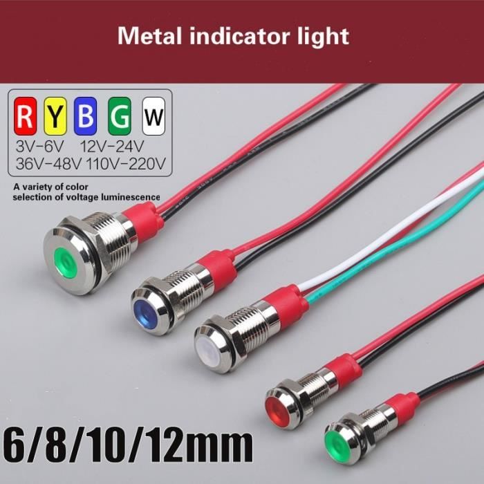 LED métal indicateur lumière 6mm étanche Signal lampe 6 V 12 V 24