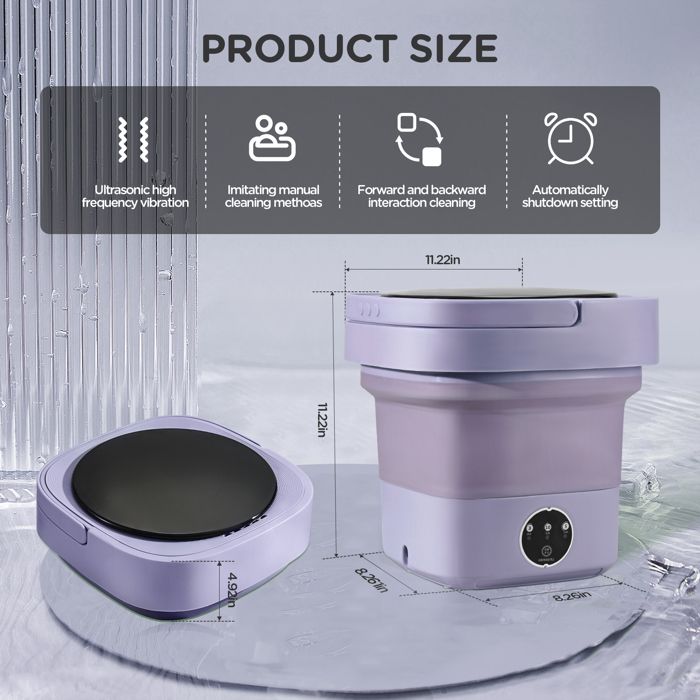 Mini Machine à Laver Pliable 10 L – Portable, Ultrasons, Pour Bébé, Sous-vêtements, Voyage – Gris