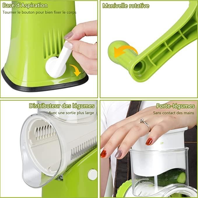 Râpe à Légumes Manuelle Multifonction Avec Ventouse – 5 Lames Interchangeables Acier Inox Pour Fromage Carottes