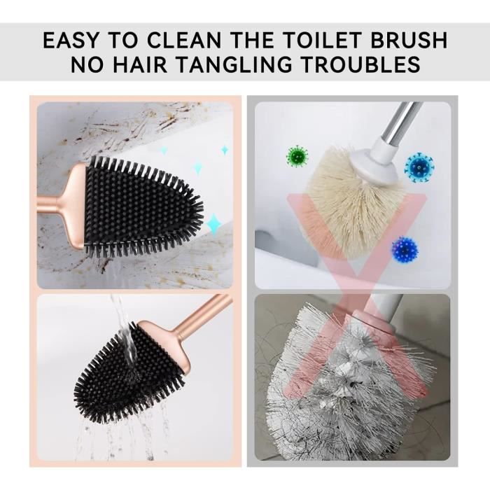 Lot De 2 Brosses WC Silicone – Anti-goutte & Antibactérien – Support Mural Aéré - 6