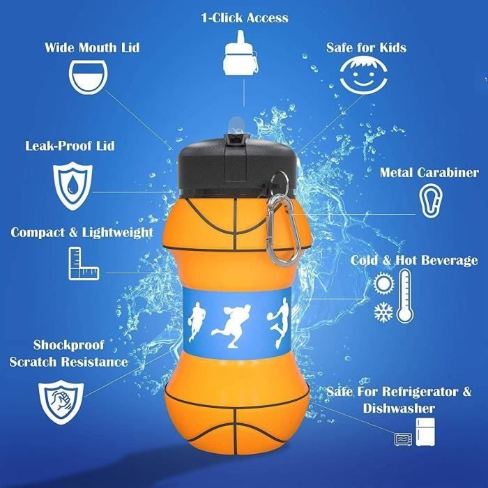 Gourde Pliable Sportive 550 Ml – Silicone Alimentaire, Personnalisable, Pour Enfants