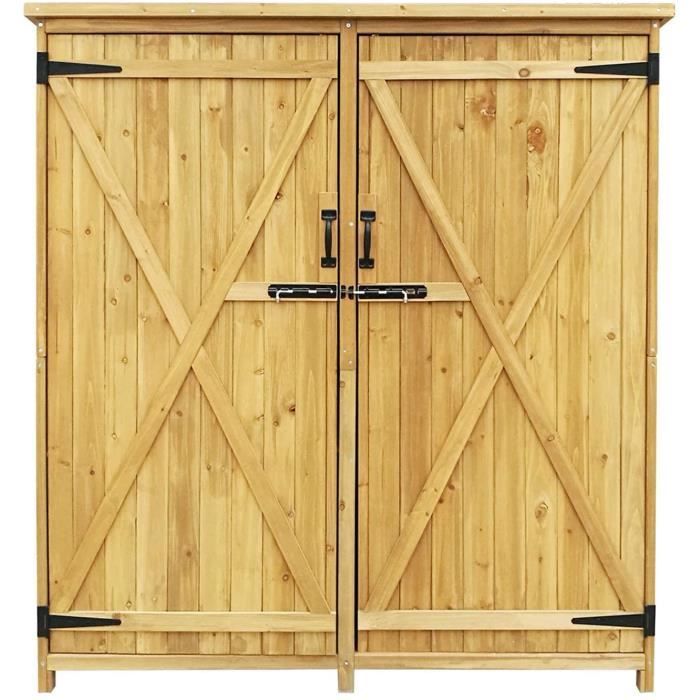 Armoire de Jardin WilTec 2 Portes 1400x500x1620 mm Bois d'épicéa Toit