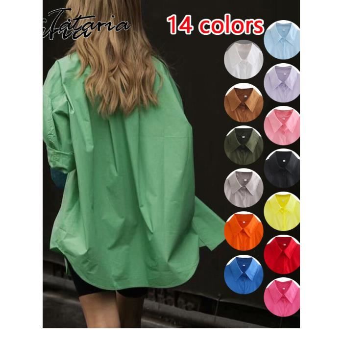 Chemise Chemisier a manches longues pour femmes chemise simple couleurs acidulees beaux chemisiers avec col Sky blue D8 Blanc Cdiscount Pret a Porter