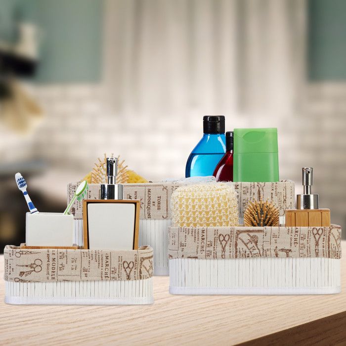 Set de 3 paniers de rangement en bambou noir pour salle de bain