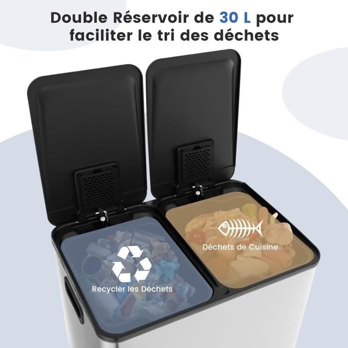 Prosper- Poubelle de tri sélectif 2x30L OSMOZE Made in France Noir Basalte  - Cdiscount Maison