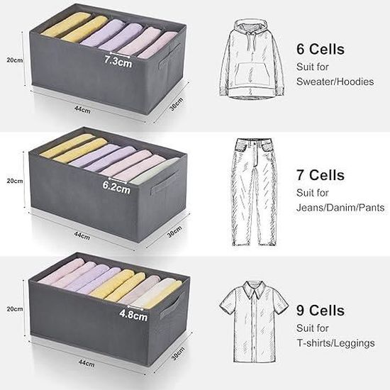 6 Boîtes De Rangement Vêtements AIVORO - Organisateur Armoire Pliable - 7 Compartiments Avec Poignées