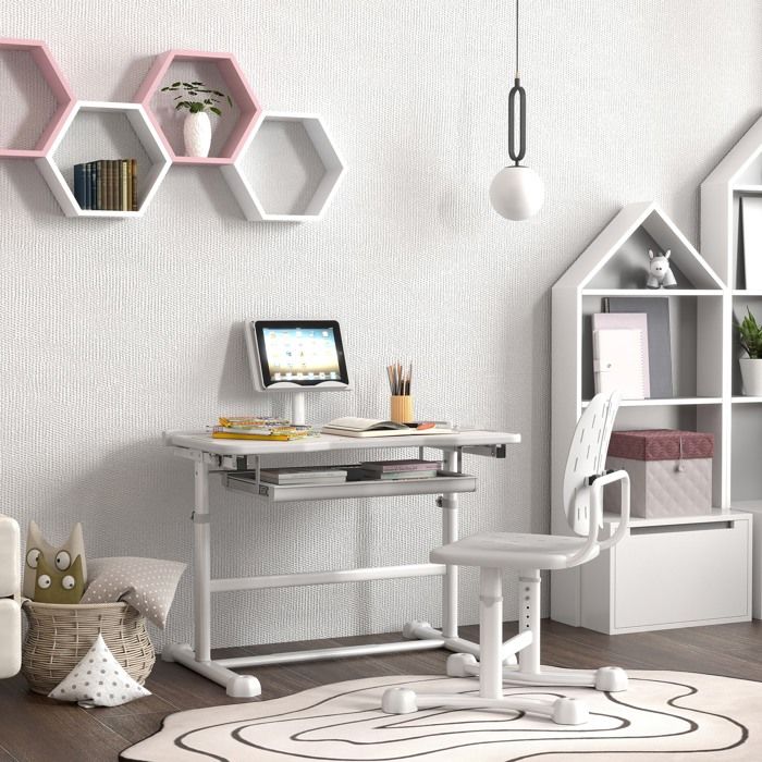 Ensemble bureau et chaise pour enfant TUTTO réglable en hauteur, pupitre inclinable chêne sonoma