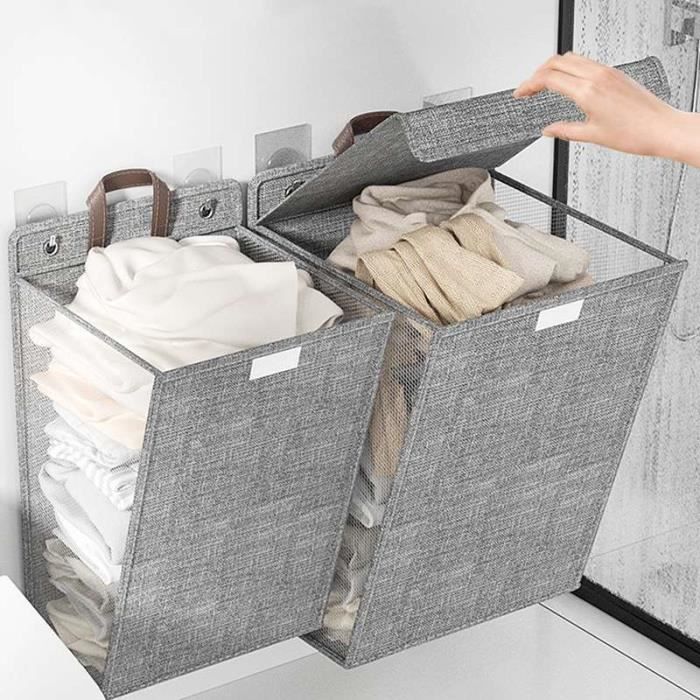 HOMCOM Panier à Linge 36L En Corde De Coton Naturel – Pliable, Élégant Et Pratique Crème