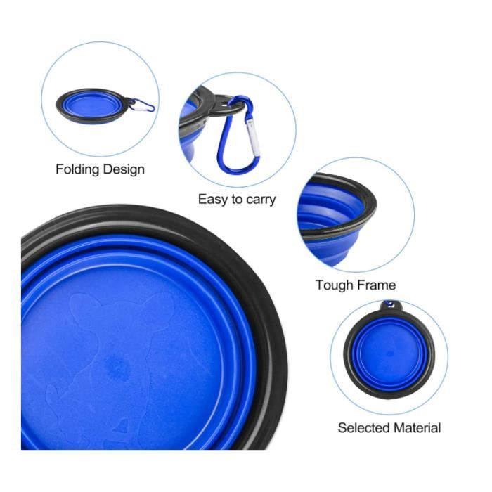 Bol Pliable Pour Chien Et Chat - Voyage, Randonnée - Capacité 250ml - Bleu - 10