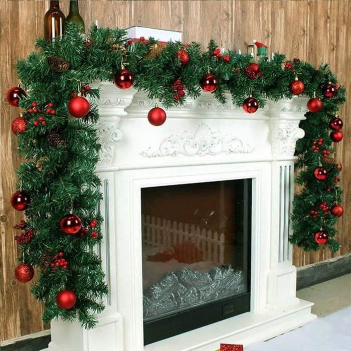 Guirlande De Noël Feuillue 15 Mètres - 40 Boucles - Couleur Vert Avec Bordure Blanche - Matériau PET
