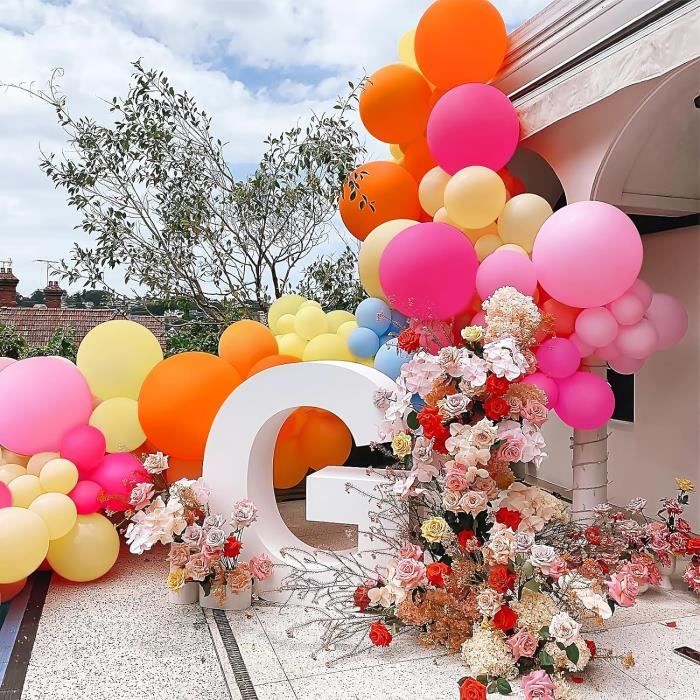 Kit d'arche de guirxiété de ballons, rose vif, orange, décorations