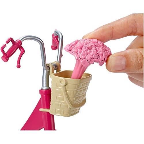 Vélo Pour Poupée Barbie Avec Casque Et Panier Fleuri - Jouet Enfant - Modèle DVX55