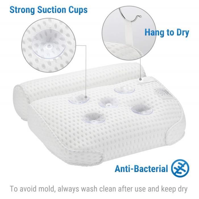 Coussin De Bain Avec Ventouses - Appui-Tête Ergonomique Pour Baignoire, Jacuzzi - 4D Air Mesh