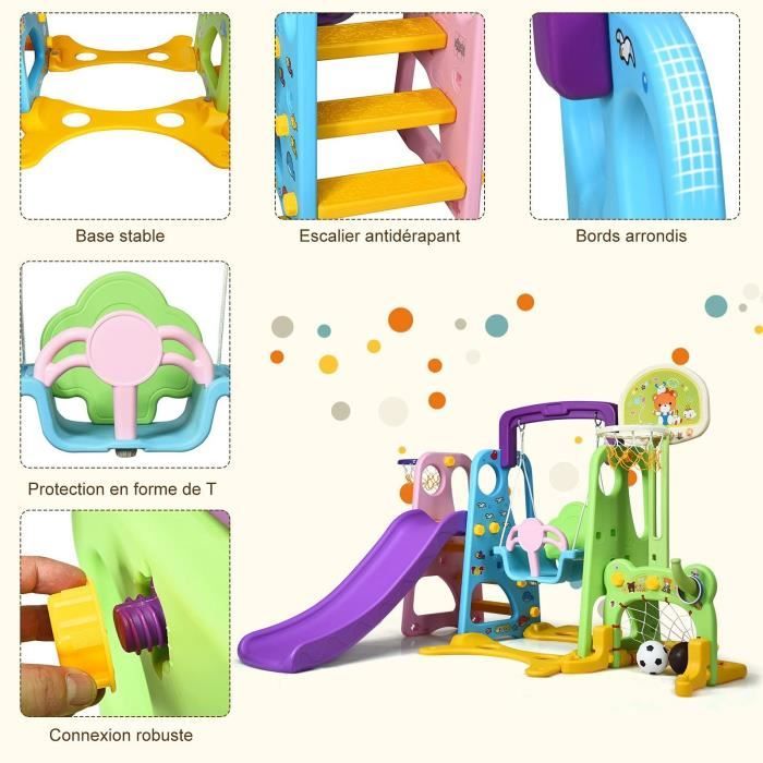 Aire de jeux extérieur 3 en 1 avec toboggan, balançoire et panier de basket  pour enfants de 3 à 8 ans - DREAMADE - Cdiscount Jeux - Jouets