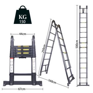 Échelle Télescopique DayPlus 2,6 M à 5 M – Aluminium Pliable, Charge Max 150 Kg