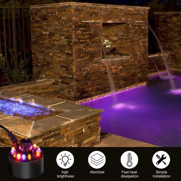 Machine à Brouillard/brumisateur Avec 12 LED Colorées - Pour Fontaine D'intérieur, Aquarium - Décoration Halloween/Noël