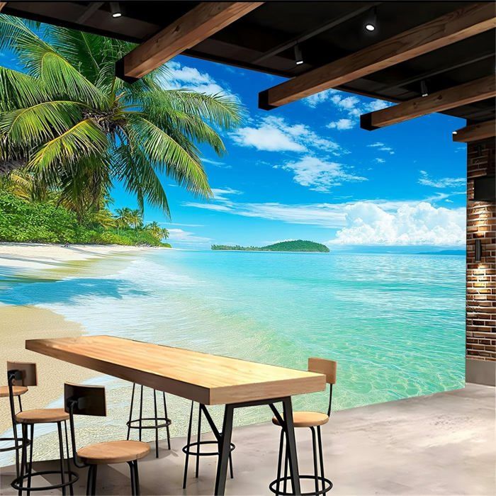 Papier Peint Panoramique 3D Paysage Tropical De Palmiers De Plage ...