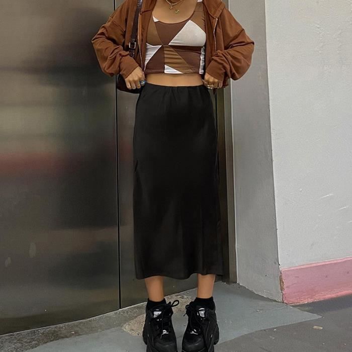 Jupe Satin Jupes Fendues y2k Vintage Jupes Longues Femmes Taille Haute Jupes D ete Femmes Harajuku Jupes 2023 90S Black A5627 Blanc Cdiscount Pret a Porter
