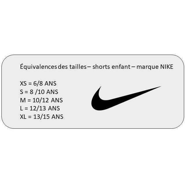 Size Chart Guide Des Tailles Nike Enfant Short De Football Enfant
