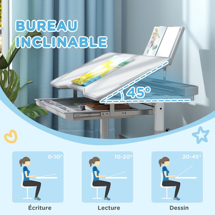 Ensemble bureau et chaise pour enfant - Bureau inclinable à 50° - pour
