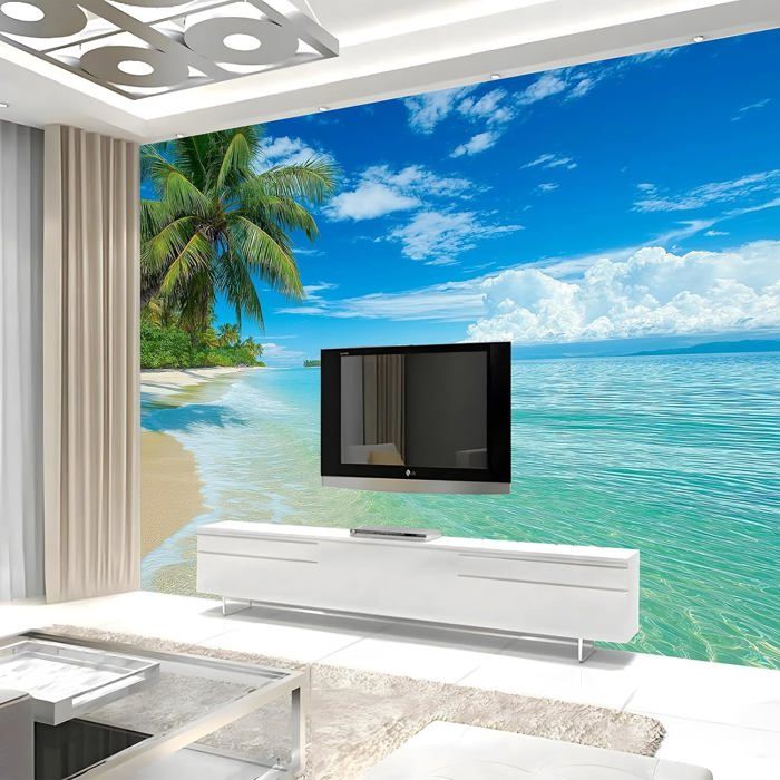 Papier Peint Panoramique 3D Paysage Tropical De Palmiers De Plage ...