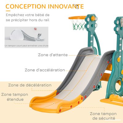 Toboggan 4 En 1 Pour Enfants – Avec Panier De Basket Et Balançoire – Intérieur/extérieur – 175x40x105cm