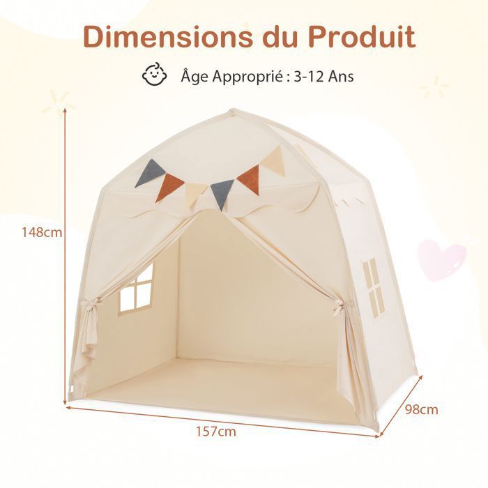 Tente De Jeux Enfant Avec Guirlandes Lumineuses Étoiles, Cabane Enfant Interieure Avec Tapis Lavable 89322933