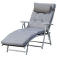 Bain de soleil pliable transat inclinable 7 positions chaise longue grand confort avec matelas + accoudoirs métal époxy textilène -0