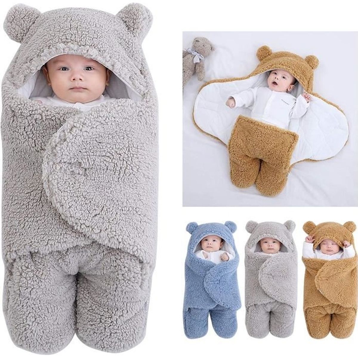 Poussette Wrap-1-petit Couverture à Capuche en Pur Coton pour Nouveau-né GROOMY Sac de Couchage pour bébé Sac de Couchage Chaud et Doux 
