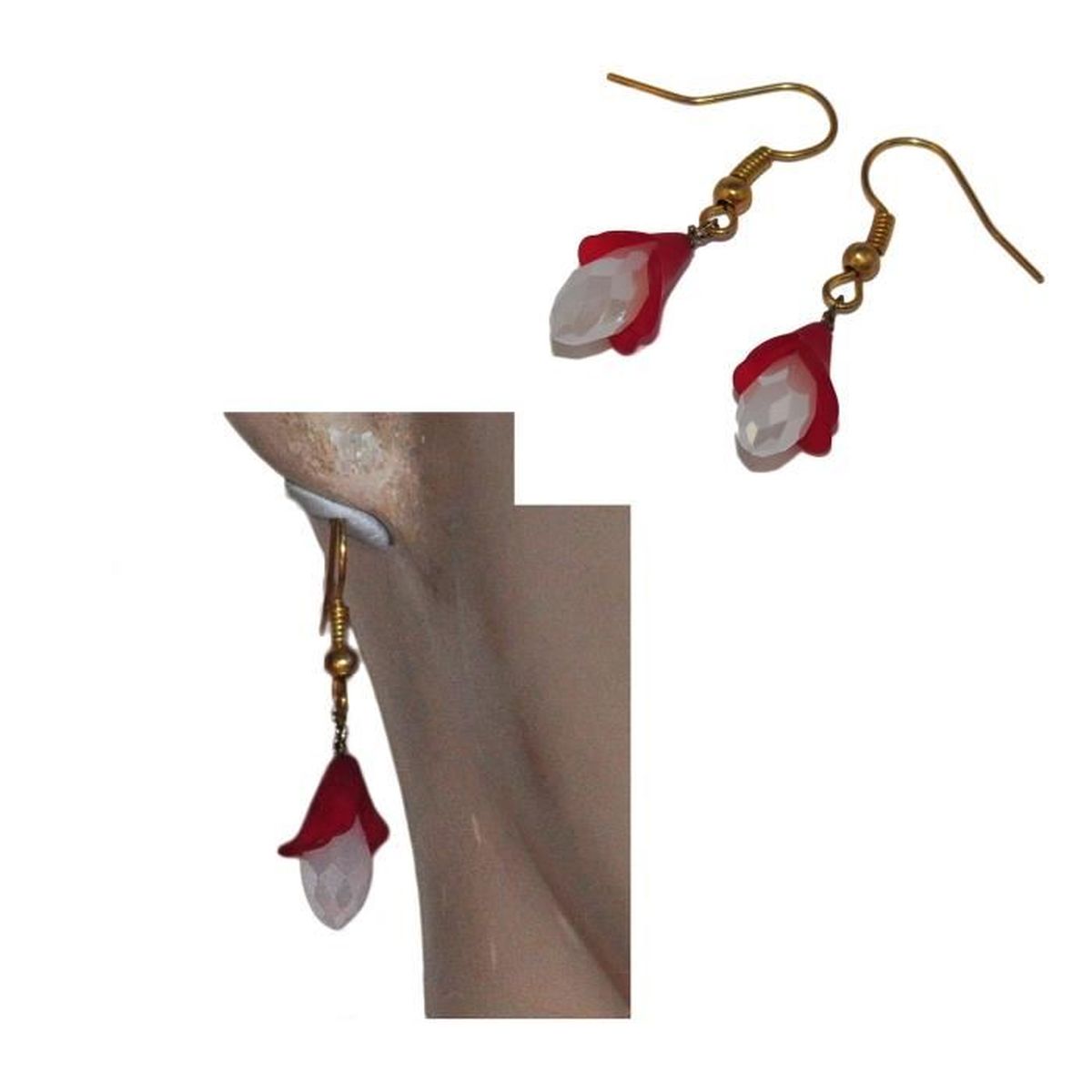 boucles d/'oreilles vintages pendentif losange blanc