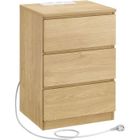VASAGLE Table de Chevet avec Multiprise, 3 Tiroirs, 2 Prises CA, 2 Ports USB, Façades de Tiroirs Biseautées, Moderne, Jaune Paille
