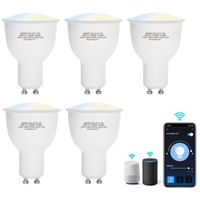 Aigostar - Pack de 5 ampoules LED Wifi intelligentes G10 de 7W. Lumière chaude froide dimmable. Compatible Alexa et Google Home.