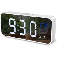 Réveil Numérique ORIA - Alarme LED, Fonction Thermomètre, Snooze, 2 Alarmes, 12/24H, Alimenté USB (Blanc)