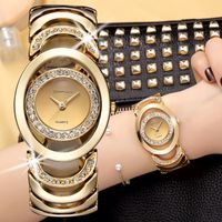 Montre de luxe pour femme CRRJU - Bracelet en acier inoxydable - Quartz - Étanche - Strass - Cadeau