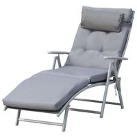 Bain de soleil pliable transat inclinable 7 positions chaise longue grand confort avec matelas + accoudoirs métal époxy textilène 