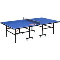 Table de ping pong tennis de table pliable 8 roues - filet, 2 raquettes, 3 balles inclus - noir bleu