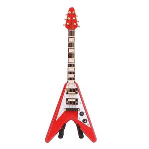 OBJET DÉCORATIF Red Miniature Electric Guitar Replica Wooden Mini 
