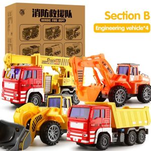 VOITURE - CAMION Camion 4pcs B - Modèle de voiture à inertie pour enfants, tracteur à benne basculante, camion, véhicule d'ing