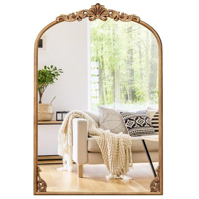Miroir Mural Ovale Or Cadre Baroque Shabby Chic - Dimensions 46x36 Cm, En Polyrésine, Neuf