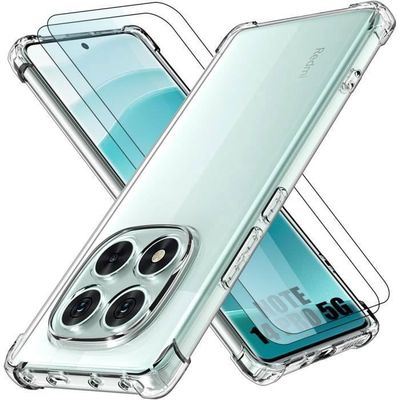 Coque Portefeuille Effet Cuir + 2 Films Trempés Pour Redmi Note 13/14 - Couleur Bleue